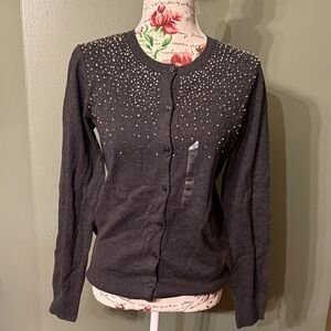 LOFT Dark Gray Beaded Cardigan